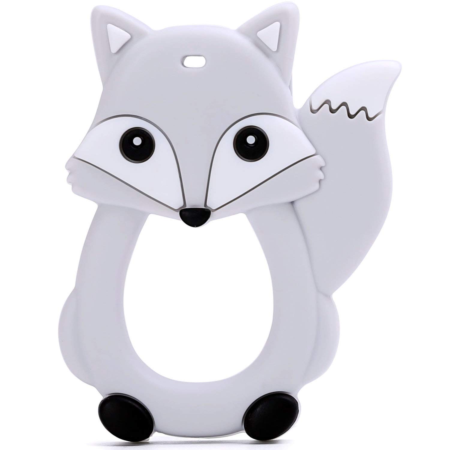 PREMYO Teething Toy for Baby Teether Silicone - Soothes Sore Gum Pain - Easy to Grab BPA Free Fox Grey