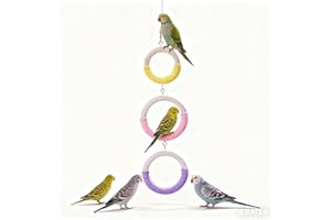 WADY Bird Swing Perch,3-Ring Cotton Rope Soft Grip Natural Wood Parrot Toy for Cage, Chewable & Climbing Toy for 2-3 Small Pa