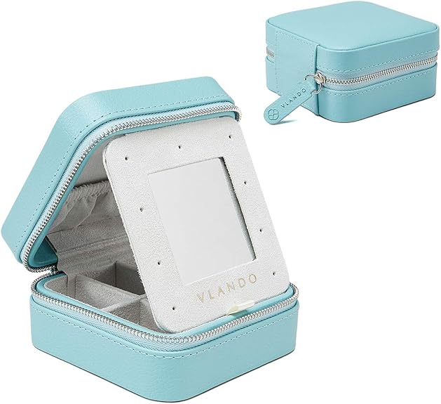 Vlando Mini-Schmuckkästchen aus Holz mit Reißverschluss, Kunstleder