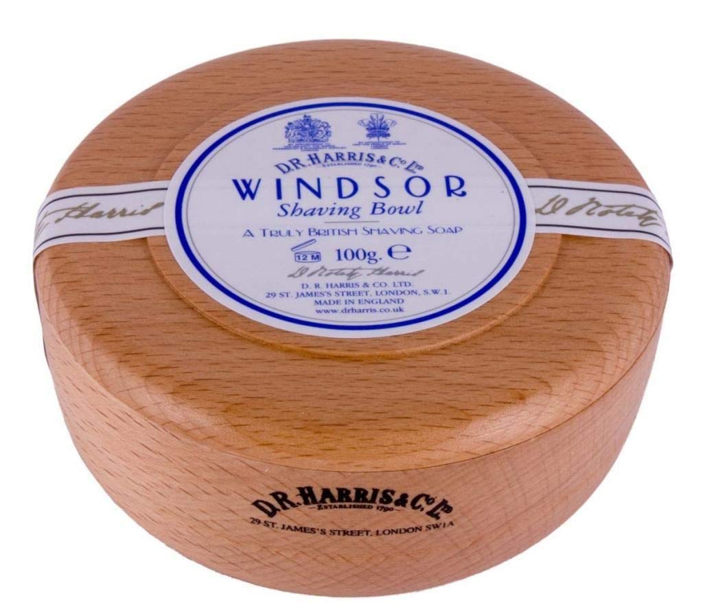 DR Harris & Co Beech Wooden Shaving Bowl with Windsor Shaving Soap