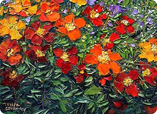 Cutting Board Glass Tempered Decorative Art Orange and Red Flowers Chopping Boards for Kitchen Small (11x8 Inch Rectangular)
