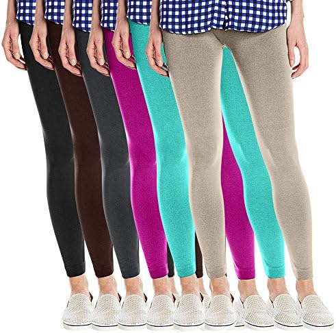 Fashion Printed Women's Super Soft Fleece Lined Leggings, One Size - Pack Of 6 - Set 4 - Black, Charcoal, Brown, Magenta, Beige &amp; Mint