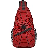 LOSTORCHI Red Spider Web Crossbody Sling Bags Spiderwebs Pattern on Bright Red Background Sling Backpack for Women Men Casual Shoulder Bag Abstract Cobweb Pattern Travel Gym Sports Hiking Daypack