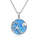 Ocean Jewelry 925 Sterling Silver Starfish/Wave/Sea Turtle Necklace for Women Beach Nautical Sailor Valentines Day Gifts for Her Him Good Jewelry with Cable Chain 18"+2"