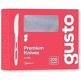 GUSTO [200 Count Premium Heavyweight Disposable Knives - Clear Plastic Knives Heavy Duty, Perfect for Parties, Events, and Catering (Formerly Comfy Package)