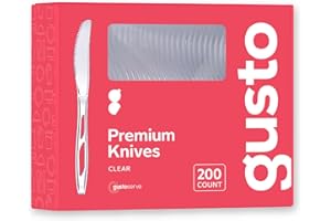 GUSTO [200 Count] Premium Heavyweight Disposable Knives - Clear Knives Heavy Duty, Perfect for Parties, Events, and Catering 