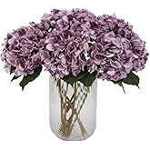 Tifuly Purple Hydrangea Artificial Flowers - 5 pcs Realistic Single 18.13 in Long Stem Fake Silk Hydrangea Bouquets for Party Wedding Centerpieces Home Office Decor