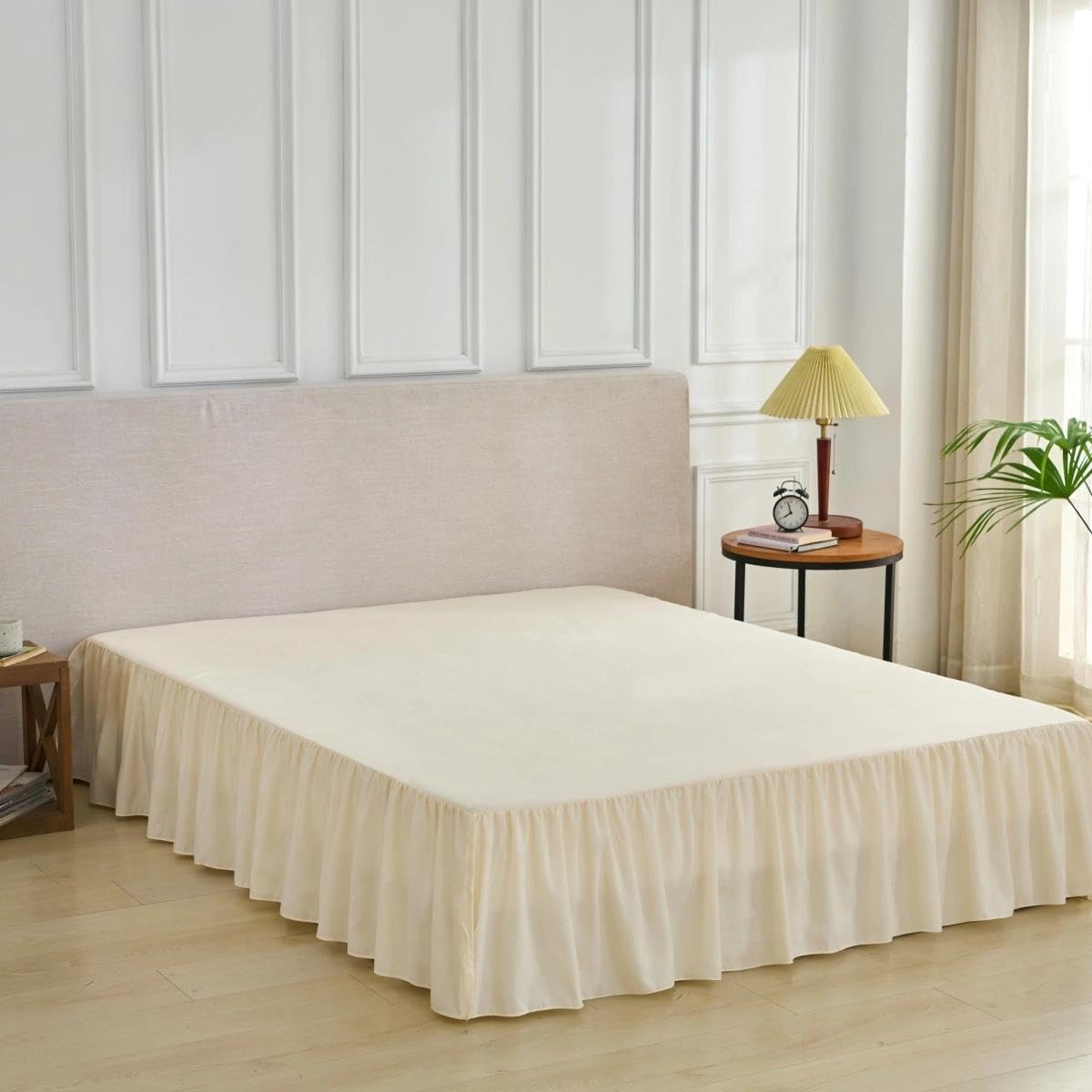 Photo 1 of Bed Skirt Full Size Ruffled Bed Skirt with Split Corners, Full Bed Skirts 14 Inch Drop with Platform, 14'' Full, Beige