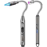 2 Pack Candle Lighter Electric Arc Long Lighter Flex Neck Utility Lighter Butane Torch Lighter Rechargeable USB Lighter Refil