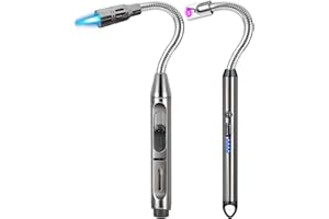 LAFFIZZ 2 Pack Candle Lighter Electric Arc Long Lighter Flex Neck Utility Lighter Butane Torch Lighter Rechargeable USB Lighter Refillable Gas Jet Flame Windproof Lighter for Camping BBQ Grill Gas Stove