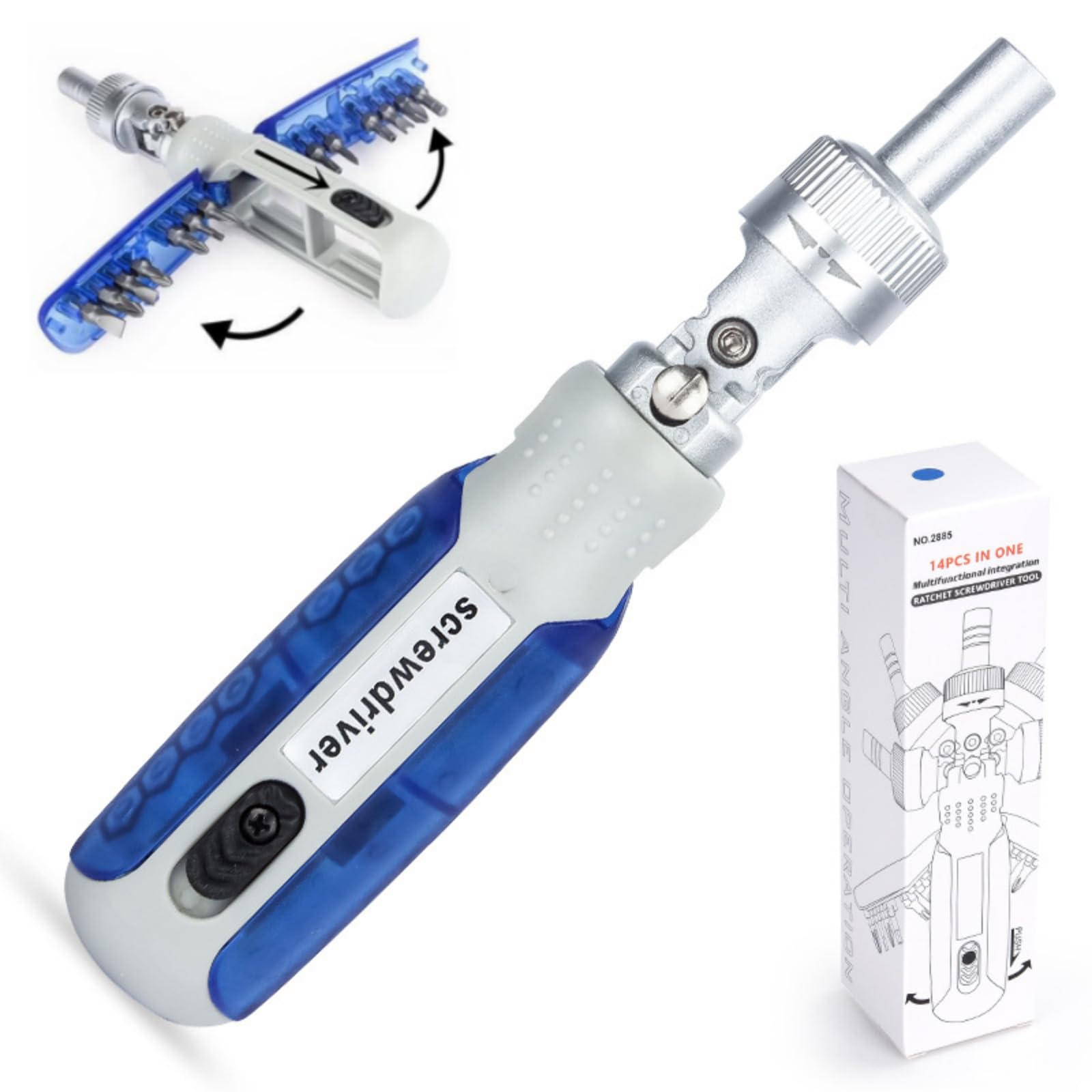 Antesen 14 in 1 Multi Screwdriver Magnetic Ratchet Screwdriver Set Adjustable Rotary Angle Screwdriver Multi Bit Magnetic Screwdriver Repair Tool for DIY Home Repair Work,Father's Gift