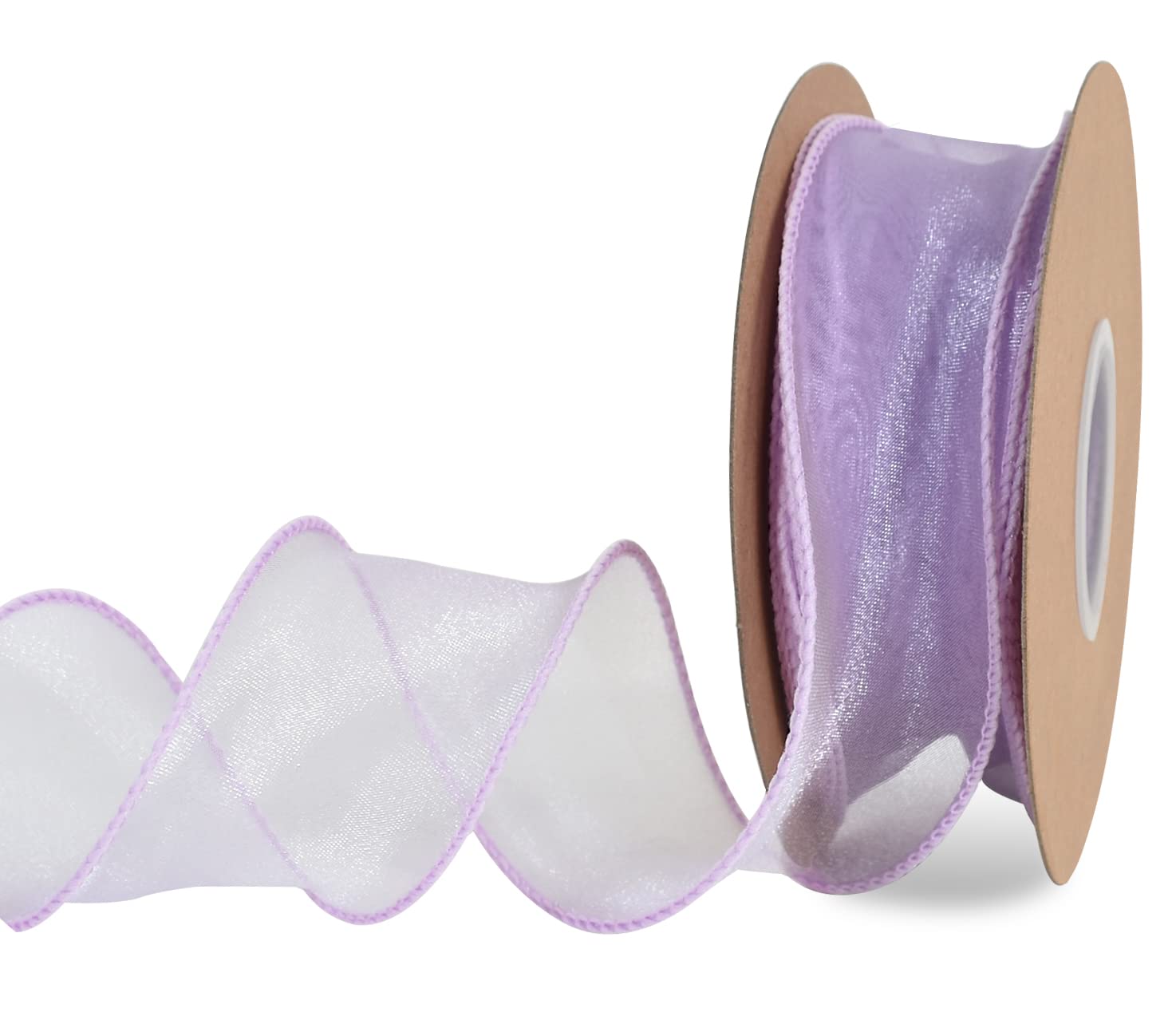 TONIFUL 1-1/2 Inch Wide Light Purple Violet Wired Chiffon Ribbon Sheer Organza Ribbons for Crafts Floral Bouquets Wedding Car Party Decorations Valentine's Day Gift Wrapping Bow Making Tree Wreaths