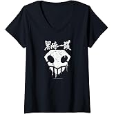 Women's Bleach Skull with Graffiti Paint Drips and Splatter Anime V-Neck T-Shirt