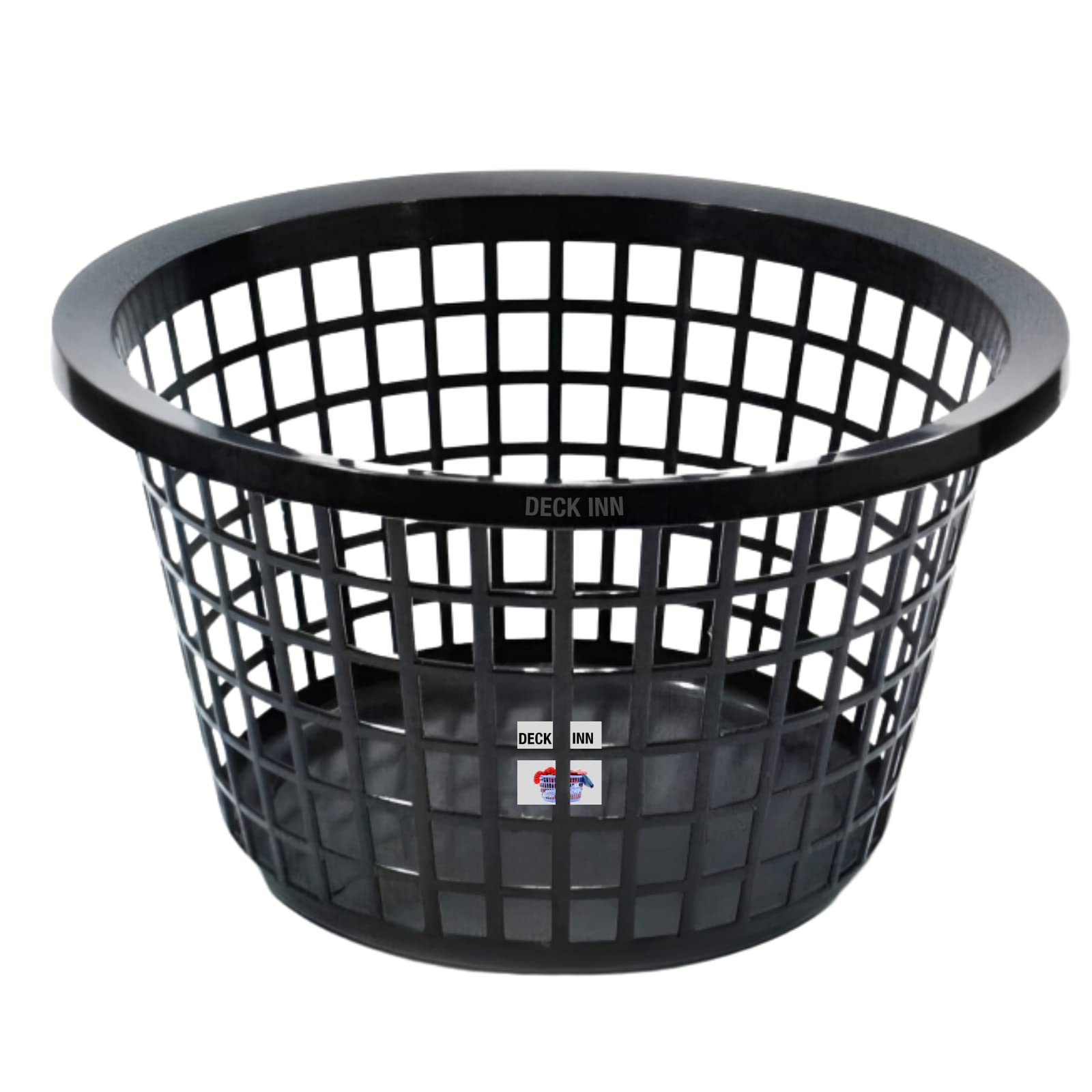 DECK INN Plastic Washing Clothes Linen Storage Bin Casa Round Laundry Basket- BLACK