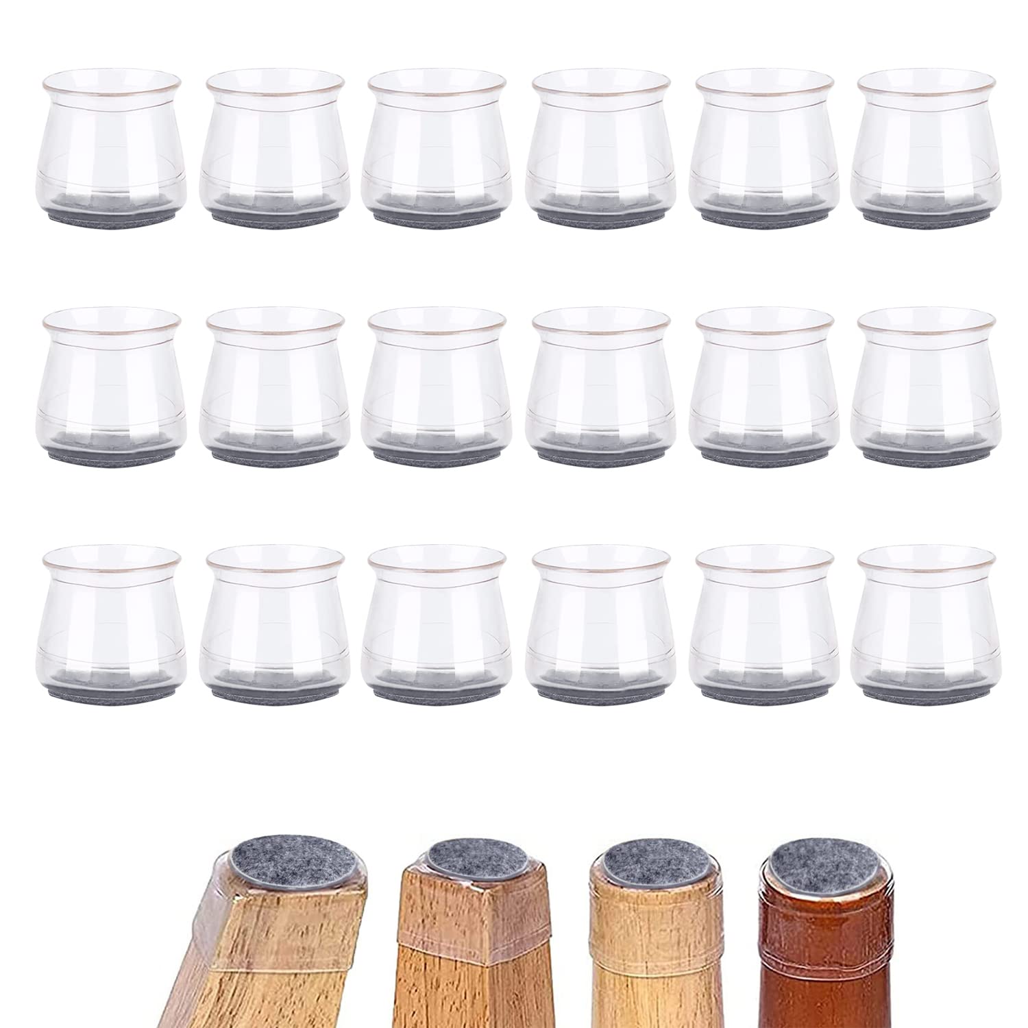 18 Pieces Silicone Chair Leg Protectors, Round and Square Furniture Cup Table Leg Covers with Felt, Chair Legs, Floor Protectors, Prevent Scratches and Noise, Furniture Leg Cover Cushion