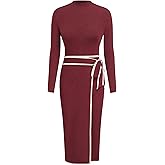 CIDER Sweater Dress for Women Long Sleeve Dress Mock Turtleneck Bow Tie Midi Work Dresses Old Money Dresses Fall Winter