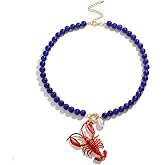 LITRENDY Lobster Crab Pendant Necklace for Women, Boho Summer Beach Beaded Necklaces Jewelry Gift for Everyday Wear Vacation