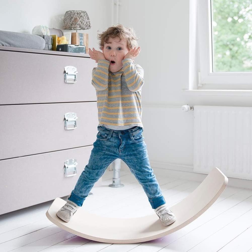 Wooden Wobble Balance Board with Felt Layer Waldorf Toys Balance Board Kid Yoga Board Curvy Board - Wooden Rocker Board 35 Inch Kid Size Dark Gray: Sports & Outdoors