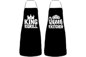 Dumoldpa 2Pcs Apron Waterdrop Resistant King & Queen Aprons Funny Cooking Kitchen Aprons for Women Men Chef Valentine's Day Gifts Wedding Gifts for Couple Cool Bridal Engagement Gifts