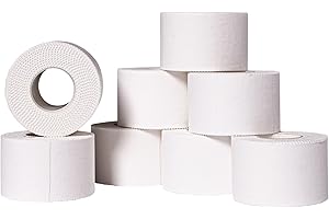 Athletic Tape - 8 Sports Tape Rolls -White- No-Sticky Residue – Easy Tearing – Skin-Friendly -1.5 x 10 Yards per roll (Total 
