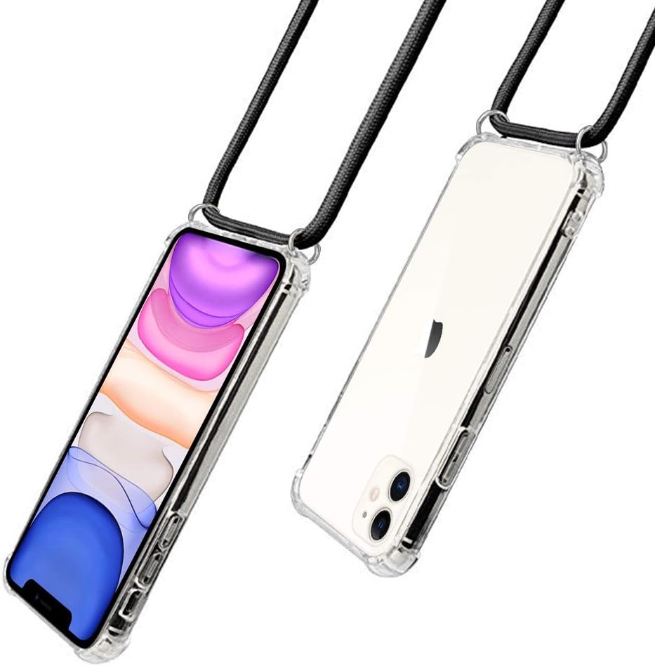 CAROKI Crossbody Case for iPhone 11 6.1",Necklace Mobile Phone Cover with Cord Strap,Clear Transparent TPU Soft iPhone Cover Holder with Neck Cord Lanyard Strap Clear-Black - Image 4