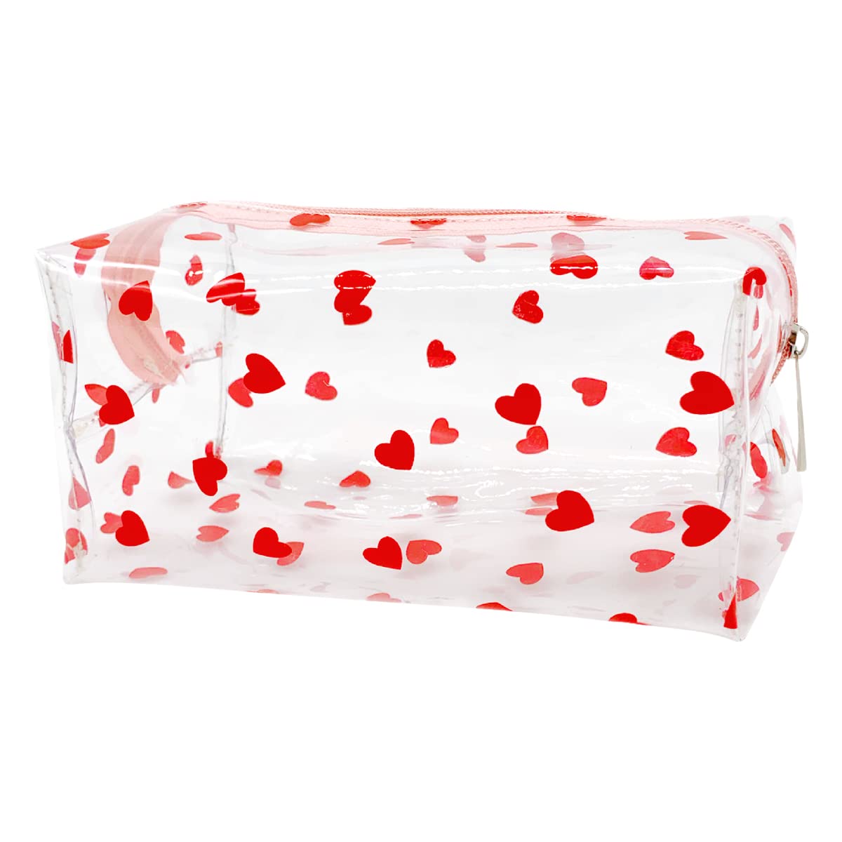 Clear Cosmetic Bag, Jagowa Portable Waterproof Storage Pouch, Cute Heart Pencil Case, Travel Makeup Tool Storage Bag for Women Girls (Heart)