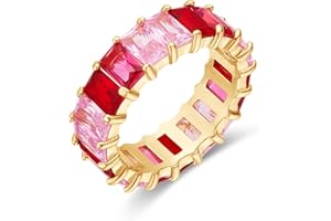 AFFY Eternity Rainbow Ring 18K Gold Plated Emerald-Cut Multi Color AAA Created-Gemstone Rainbow Ring, Stackable Ring, Wedding Band for Women, Gift For Her