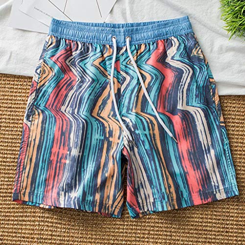 Pocciol Mens Swim Trunks with Mesh Lining, Wave Striped Printed Quick Dry Swimming Shorts (Size:L(Fits Like US M), Wave Striped) - Thumbnail 2