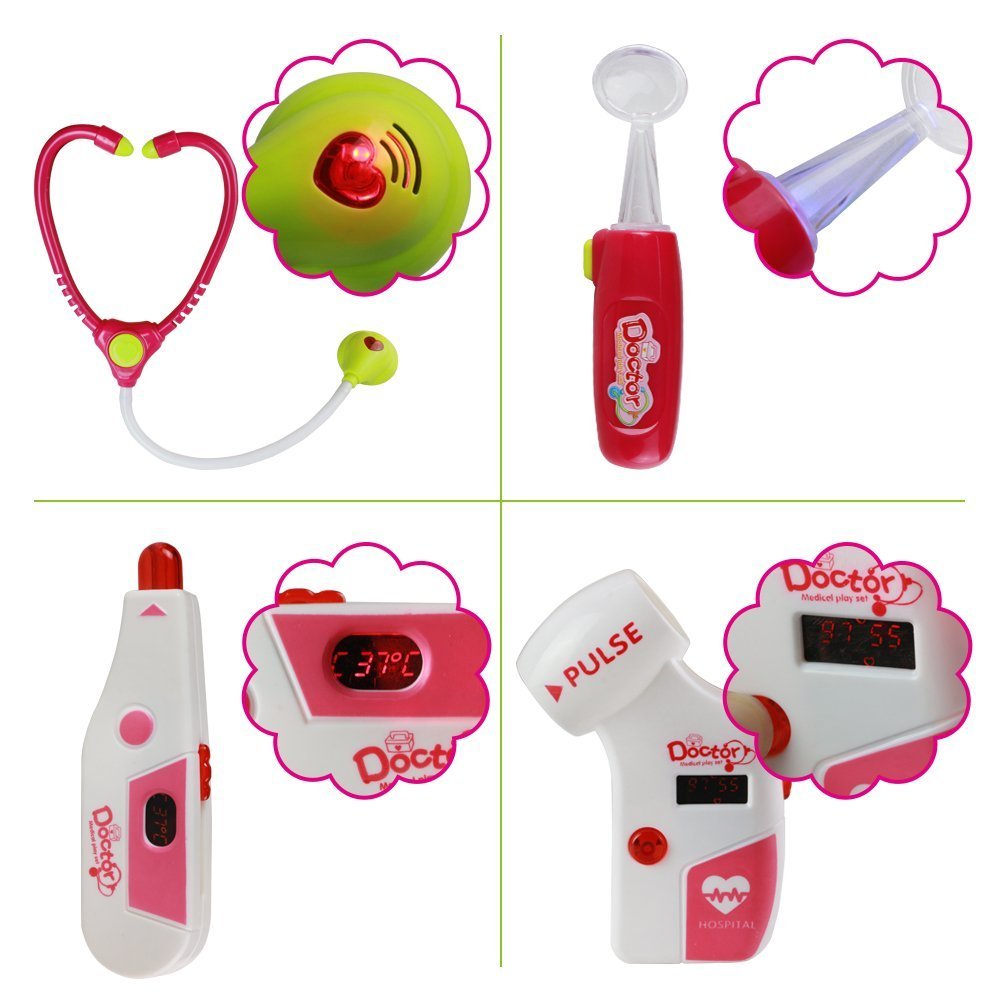 jerryvon Doctor Kit Girls Toys Medical Case Pretend Role Game Doctor Nurse Playset Gift for Kids Girls Over 3 Years Old, Pink