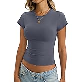 EasyGala Womens Cotton Crop T Shirts Basic Crew Neck Tee Fitted Going Out Tops Summer Cute Gym Workout Clothes 2026