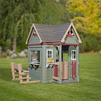 Beauty.Scouts Holzspielhaus Vala mit Spielzubehör 188x165,1x170,2cm aus Zedernholz in grün Kinder Spielhaus Kinderspielhaus R