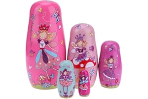 Konrisa Matryoshka Nesting Dolls Set of 5 Pieces Angel Elf Handmade Figurine Wooden Stacking Dolls for Girls Wedding Party Supplies Home Decoration