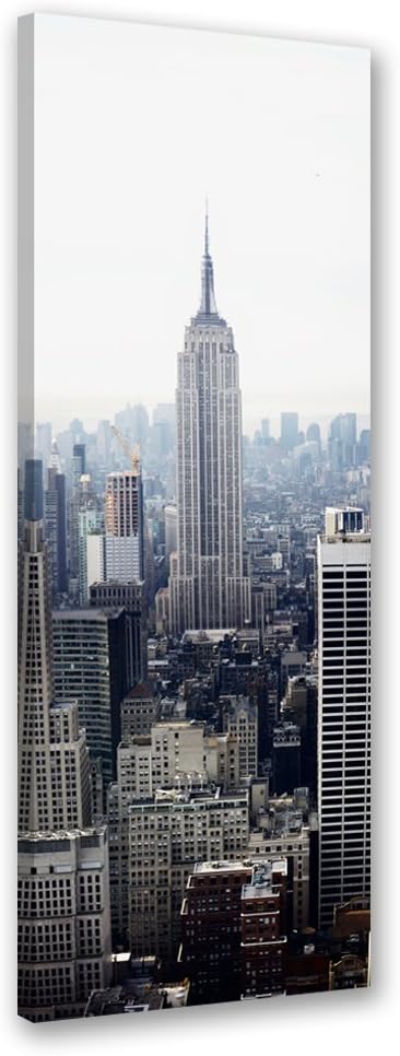 Feeby. Cuadro en Lienzo - 1 Parte - 40x120 cm, Imagen impresión Pintura decoración Cuadros de una Pieza, Edificio Empire State, Nueva York, Arquitectura, Gris