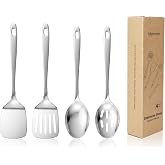 Idymere 4PCS Stainless Steel Kitchen Cooking Utensils Spatula &amp; Spoons Set | Solid &amp; Slotted Turners, Serving &amp; Slotted Spoons, Heat Resistant, For Flipping Fish, Eggs and Pancakes, Dishwasher Safe