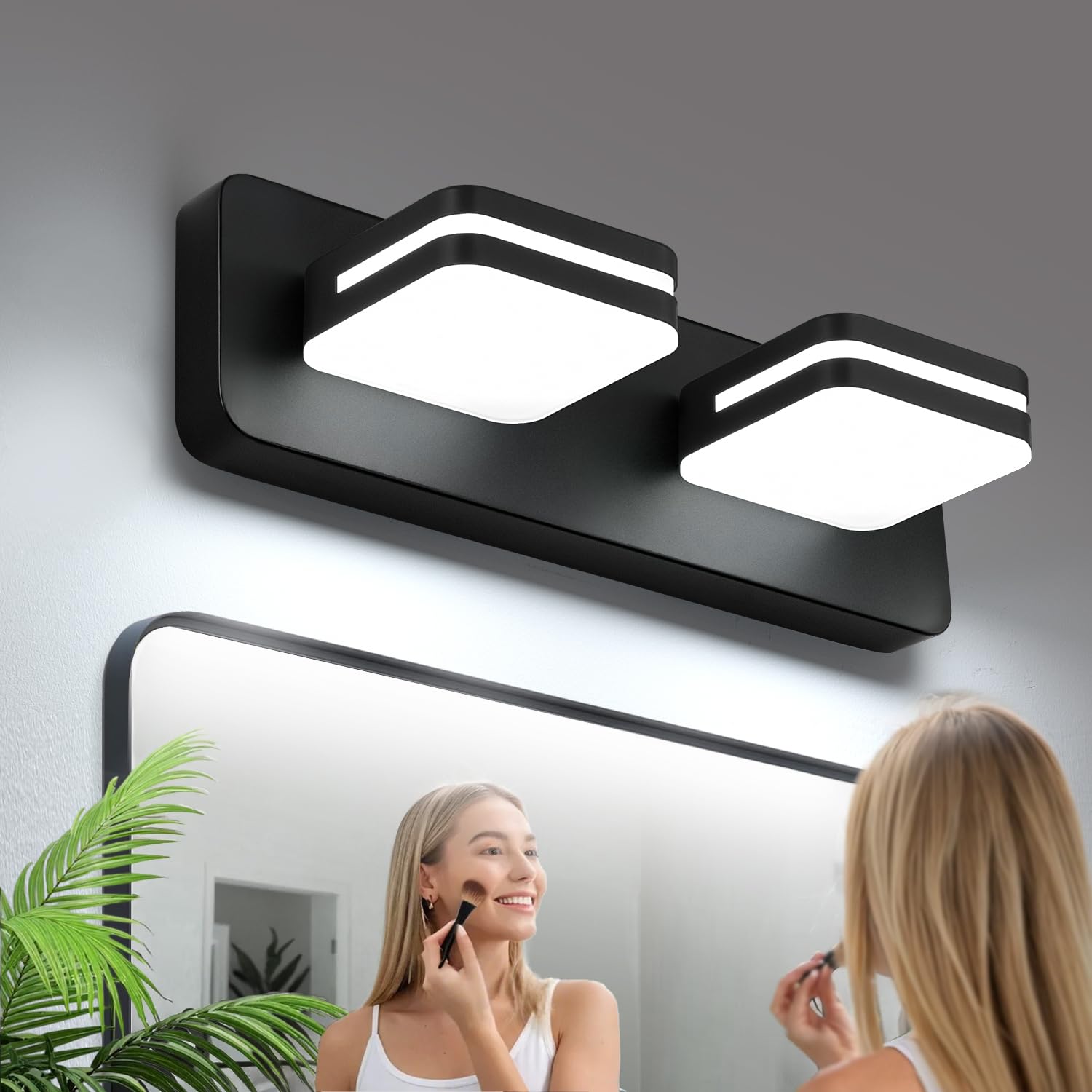 Photo 1 of 1000LM LED Dimmable Bathroom Vanity Light Fixtures, 360° Rotate Acrylic Matte Black Vanity Lights for Bathroom, Modern Wall Lighting Fixtures Over Mirror Kitchen Living (Natural White Light 5000K)