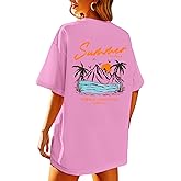 KEEVICI California T Shirt Beach Oversized Graphic Tees for Women Vintage Adventure Shirts Baggy Summer Cotton Vacation Tops
