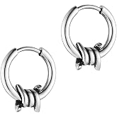 HZMAN Stainless Steel Barbed Wire Hoop Earrings for Men Women | Punk Gothic Small Huggie Jewelry,Lightweight Hypoallergenic Daily Wear Piercings, Water-Resistant Polished Finish