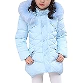 FARVALUE Girls' Winter Coats Fur Hooded Warm Puffer Jacket Coat with Fleece Lined