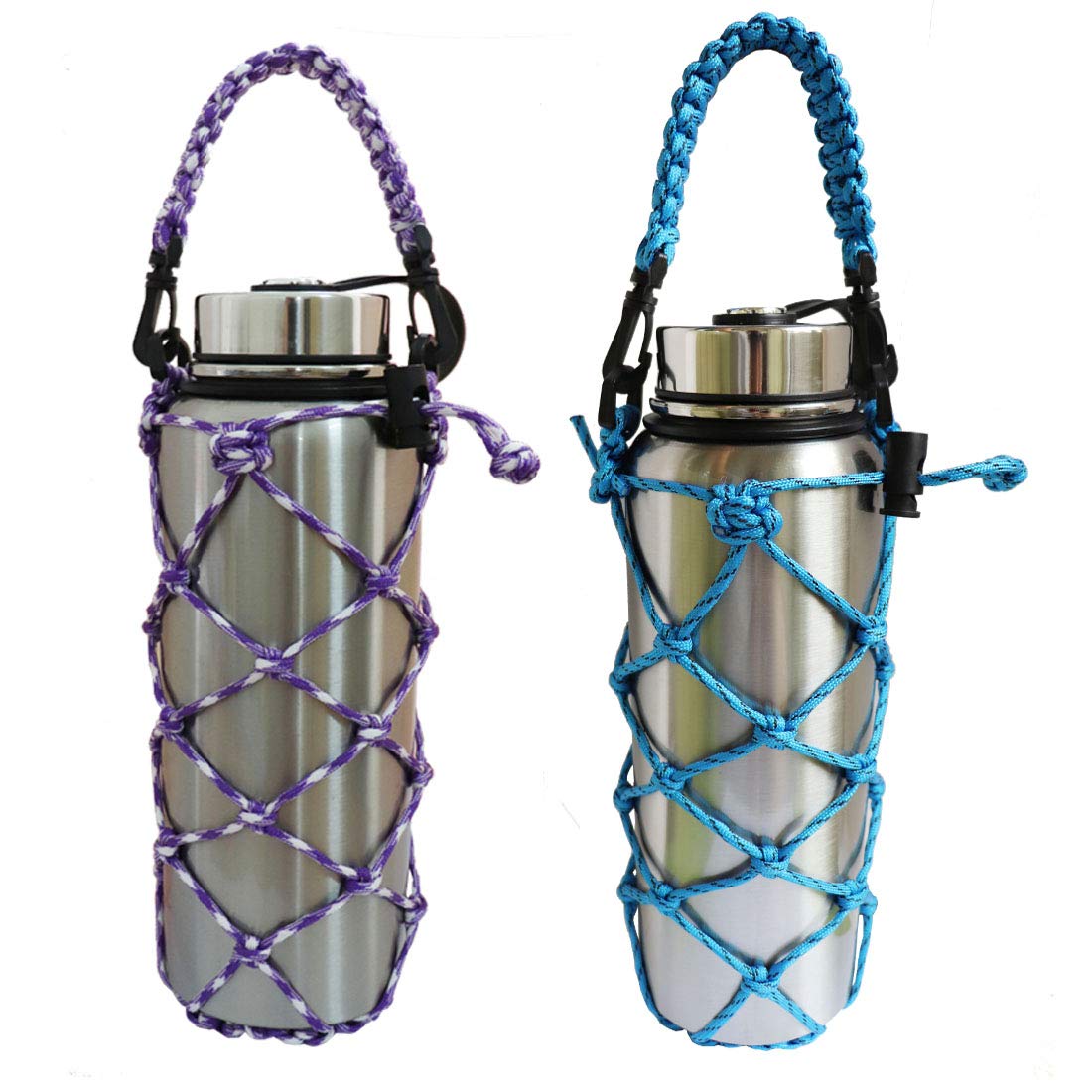 FOXCUP Paracord Water Bottle Holder for Hiking & Survival Adjustable Paracord Sleeve with Emergency Rope Fits 40 oz Bottles, Durable Outdoor Gear for Camping, Backpacking - Pack of 2