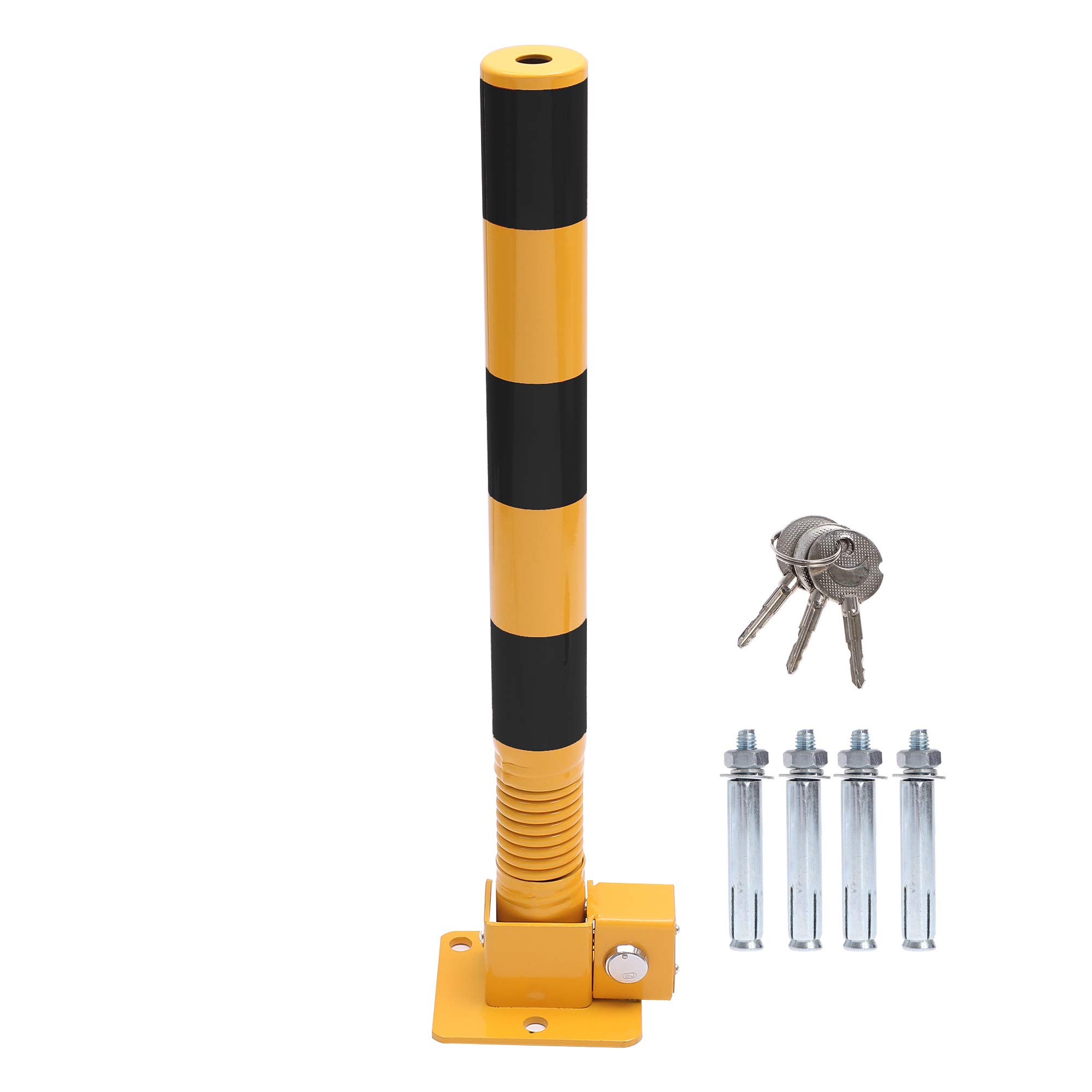 TOPWAY Car Parking Space Lock Bollard, Yellow and Balck Lockable Fold Down Spring Car Parking Barrier Post, Private Car Park Driveway Guard Saver Blocker, 60cm Height 161896