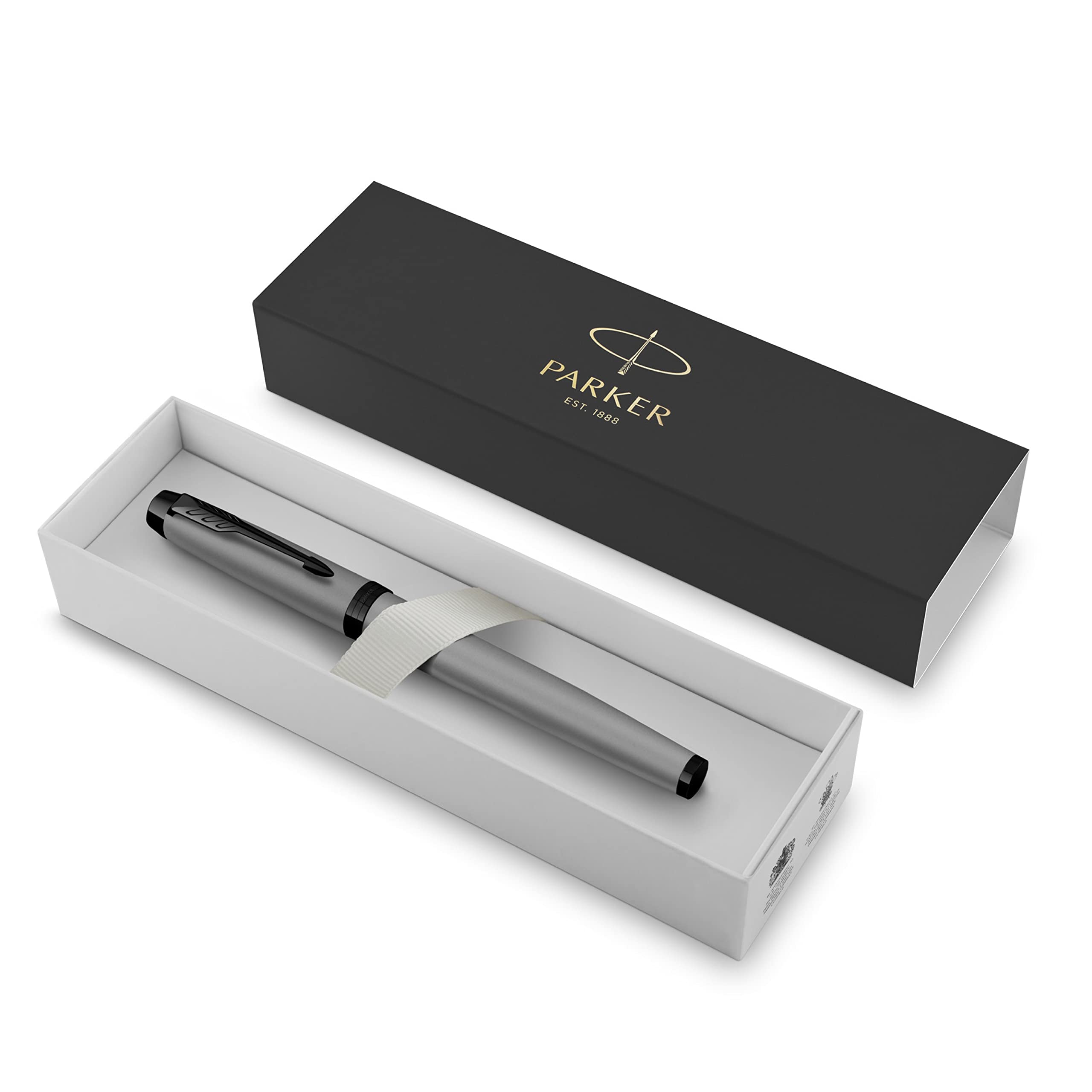 Parker IM Fountain Pen | Matte Grey with Black Trim | Fine Point with Blue Ink Cartridge | Gift Box