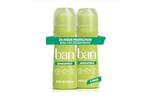 Ban Invisible Roll-on Antiperspirant Deodorant for Women and Men, 24-hour Underarm Odor & Sweat Protection, Unscented, 3.5 Oz, Pack of 2
