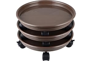 Skelang 3 Pcs Plant Caddy, 11.8" Plant Stand, Round Plant Pallet Pot with Lock Wheels, Rolling Tray Planter Trolley Casters, Moving Plant Pot Saucer for Patio, Garden, Indoor