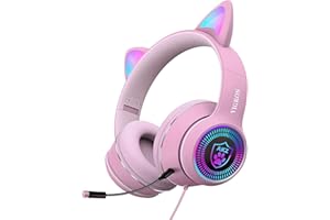 Cat Ear Gaming Headphones Wired AUX 3.5mm with LED Light, VIGROS Flashing Stereo Game Headphones Surround Sound Over-Ear Headsets with Microphone Fit Kids & Adult for PC, PS4, Switch, Mobile, Laptop