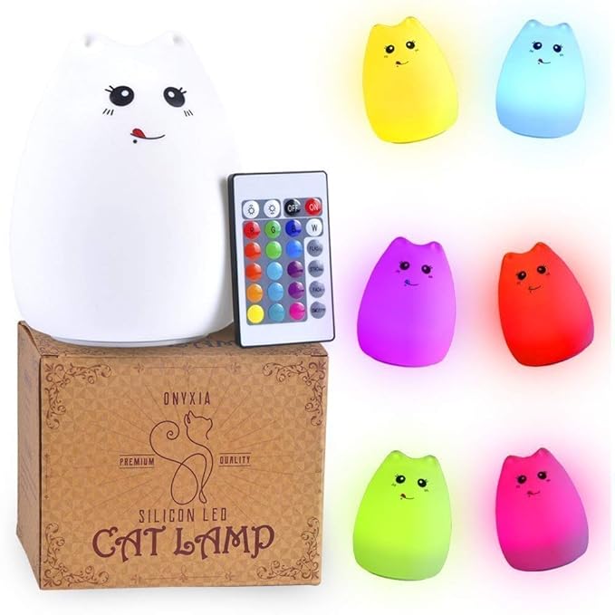 Farbwechsel Katze Lampe: Smiling Cat Lamp with Best Rechargeable Silicone LED Night Light for Kids and Adults with Adjustable