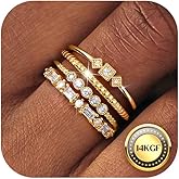 ORAZIO 14K Gold Plated Stackable Rings for Women Non Tarnish Dainty Cubic Zirconia Wedding Engagement Bands Ring Set Minimalist Trendy Statement Anniversary Promise Thumb Stacking Rings Size 6-10