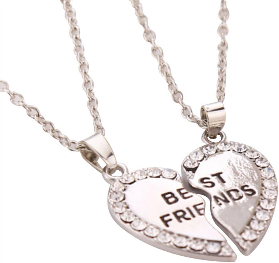 NANHONG 1 Set of 2pcs Heart-shaped Pendant With English Best Friend Alloy Item Stylish Wavy Line Diamond Necklace