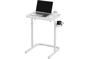 JOISCOPE Adjustable TV Tray Table, Folding TV Dinner Tray with Cup Holder, Folding Table with 3 Height for Bed & Sofa, Portable Laptop Table, Easy Assembly (White)