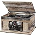 Victrola Nostalgic 6-in-1 Bluetooth Record Player & Multimedia Center with Built-in Speakers – 3-Speed Turntable, CD & Cassette Player, AM/FM Radio, Wireless Music Streaming, Farmhouse Shiplap Grey