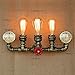 Lingkai Industrial Wall Sconce 3-Light Steampunk Wall Mounted Lamp Water Pipe Light Fixture in Antique Bronze Finish